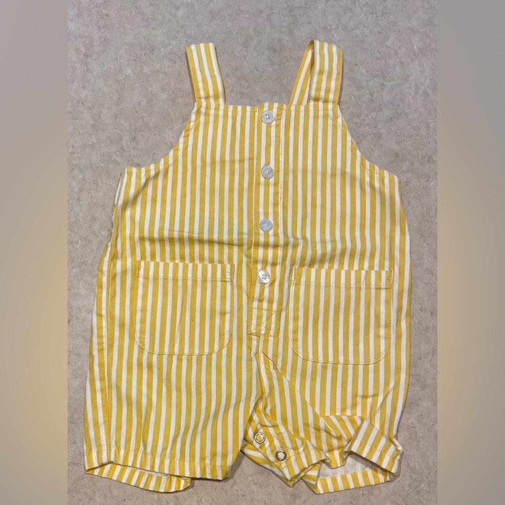 GAP Yellow and White Striped Cotton One-Piece Romper